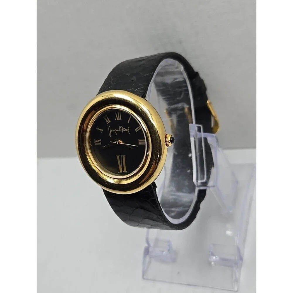 Vintage Jacques Farel Gold Tone Black Roman Dial Womens Quartz Watch New Battery